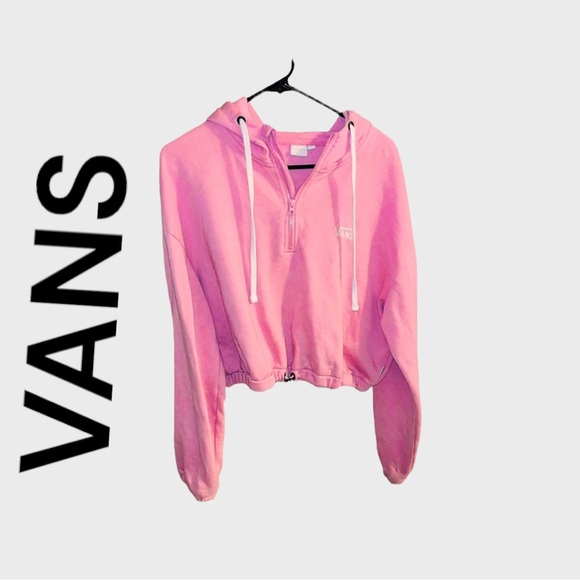 Vans Tops - Vans Pink Cropped Hoodie Sweatshirt Hooded Womens Size L White Logo